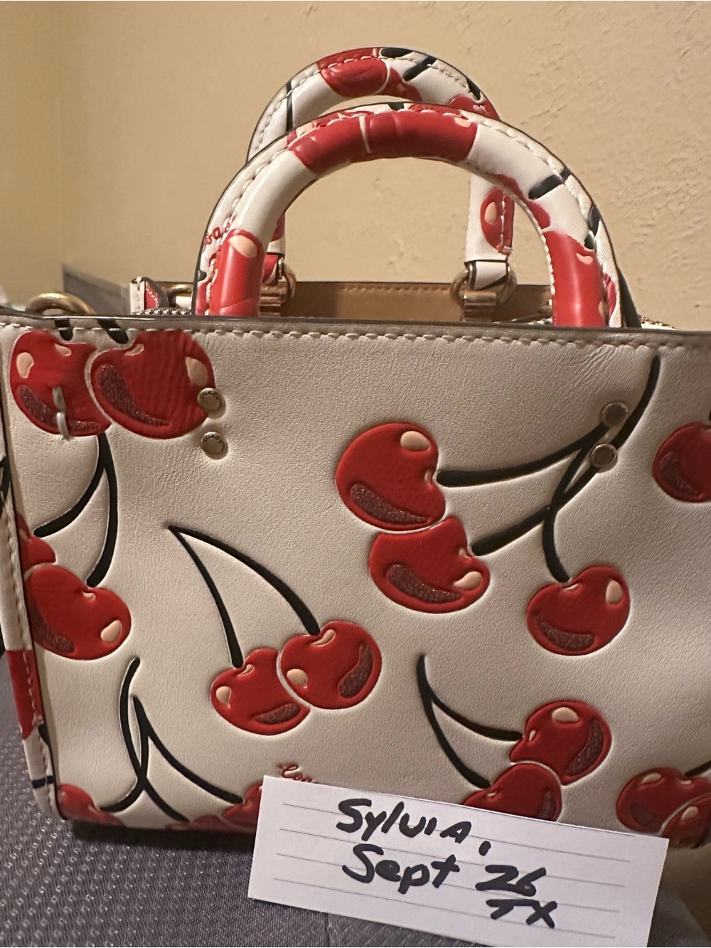 White Cherry Print Satchel Handbag - Women Bags